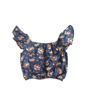 Blue Floral Ruffle Crop Top – Size Small – Off-Shoulder‎ Style